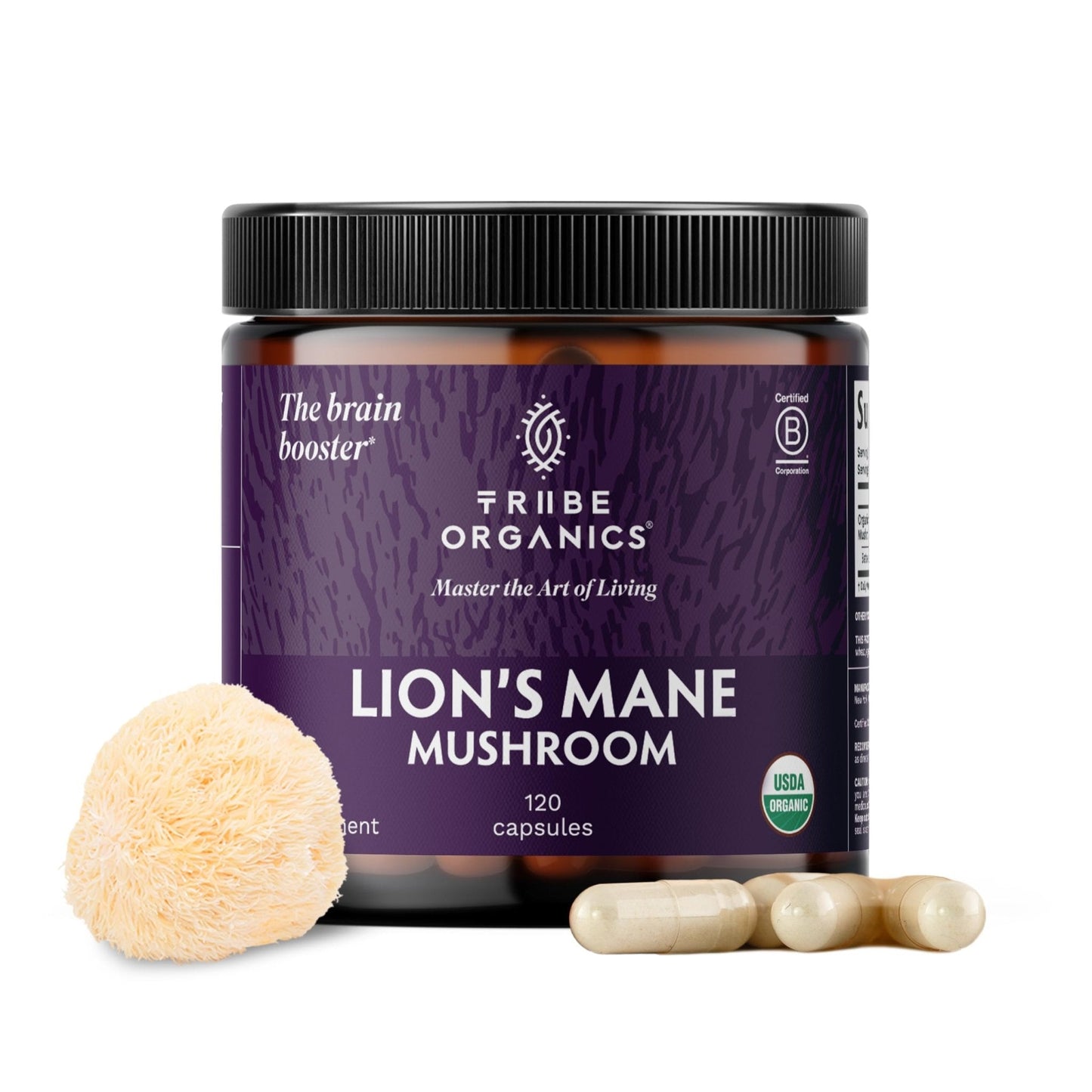 TRIBE ORGANICS Lion’s Mane Supplement 1000mg Mushroom Extract Powder - Immune System Booster & Brain Nootropic for Focus and Memory | Mental Clarity | Natural Energy and Immunity - 120 Vegan Capsules - Maple Wellness Supplements