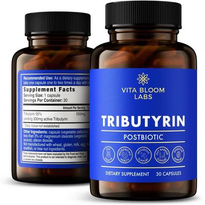 Tributyrin Supplement - Better Delivery & More Effective than Sodium Butyrate - Gut Health & Digestive Support - 3-in-1 Butyrate Postbiotics for Leaky Gut & Gut Barrier Support - 30 Capsules - Maple Wellness Supplements