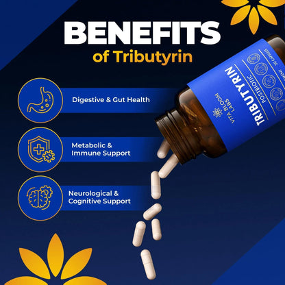 Tributyrin Supplement - Better Delivery & More Effective than Sodium Butyrate - Gut Health & Digestive Support - 3-in-1 Butyrate Postbiotics for Leaky Gut & Gut Barrier Support - 30 Capsules - Maple Wellness Supplements