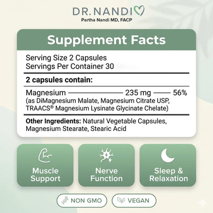 Triple Magnesium Citrate, Malate & Glycinate Complex Supplement – Supports Sleep, Stress, Muscle, Nerve & Heart Health – Advanced High-Absorption Formula – 235mg – 60 Capsules - Maple Wellness Supplements