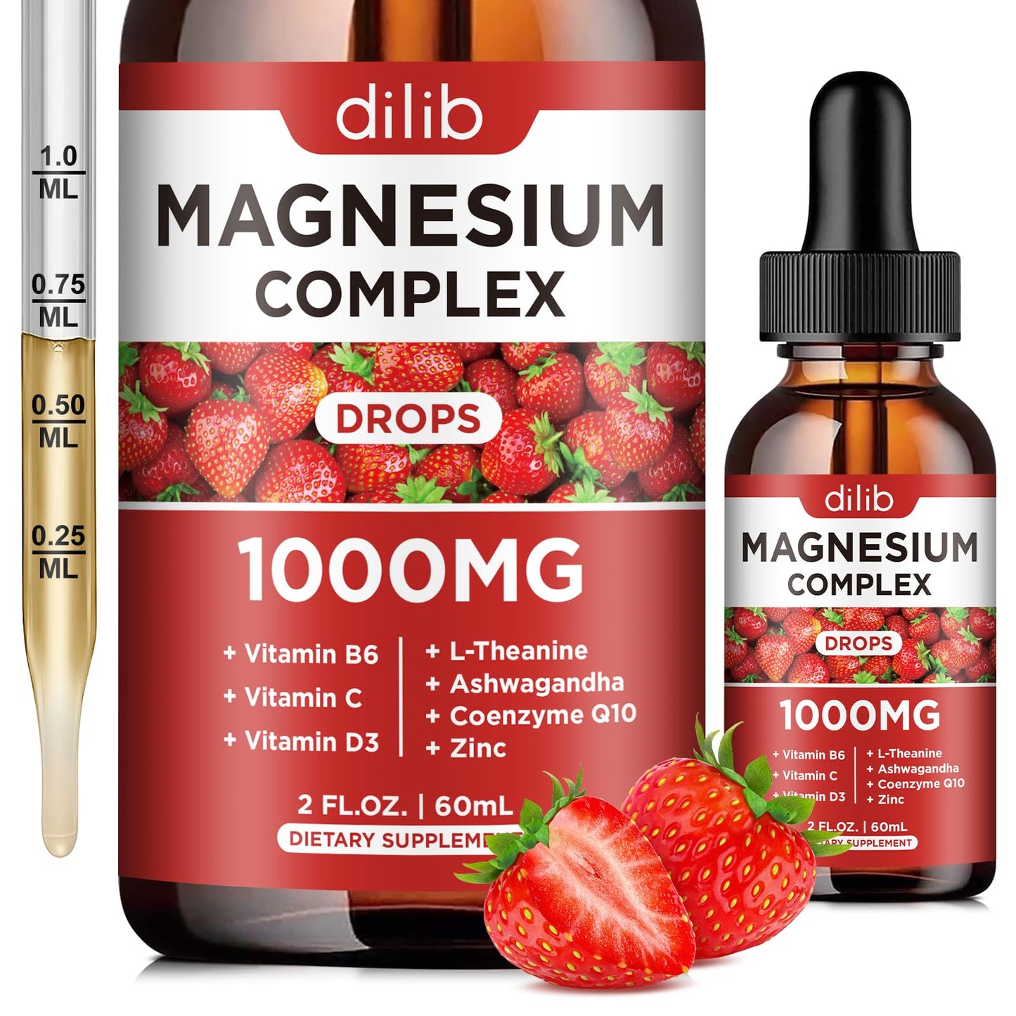 Triple Magnesium Complex Supplement, Magnesium Glycinate, Blend, Citrate Liquid Drops 1000mg with Ashwagandha, CoQ10, Vitamin B6, C, D, Zinc -Support Calm Stress Relief, Bone, Muscle, Mood Vegan - Maple Wellness Supplements
