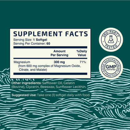 Triple Magnesium Softgels | Citrate, Malate, & Oxide | Highly Absorbable Magnesium Supplement for Digestion, Calm, Leg Cramps, & Sleep Support | 300mg Complex | Easy to Swallow Soft Gels | 60 Count - Maple Wellness Supplements