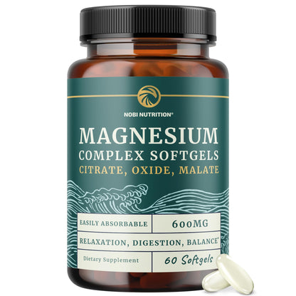 Triple Magnesium Softgels | Citrate, Malate, & Oxide | Highly Absorbable Magnesium Supplement for Digestion, Calm, Leg Cramps, & Sleep Support | 300mg Complex | Easy to Swallow Soft Gels | 60 Count - Maple Wellness Supplements