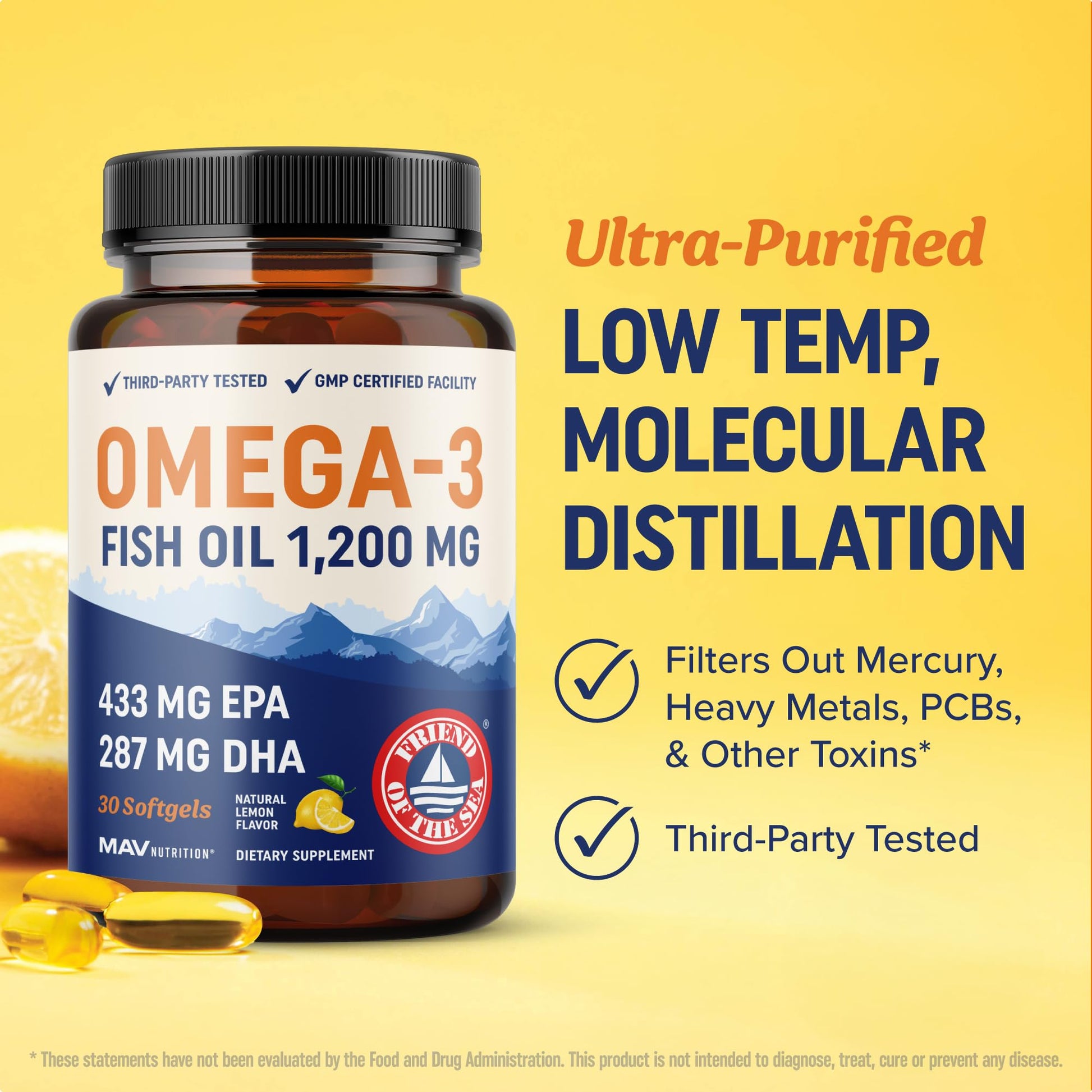 Triple Strength Omega 3 Fish Oil 1200 mg | EPA & DHA | Wild Caught, Sustainably Sourced Omega-3 Fatty Acids | Premium Burpless Fish Oil Supplements - Maple Wellness Supplements