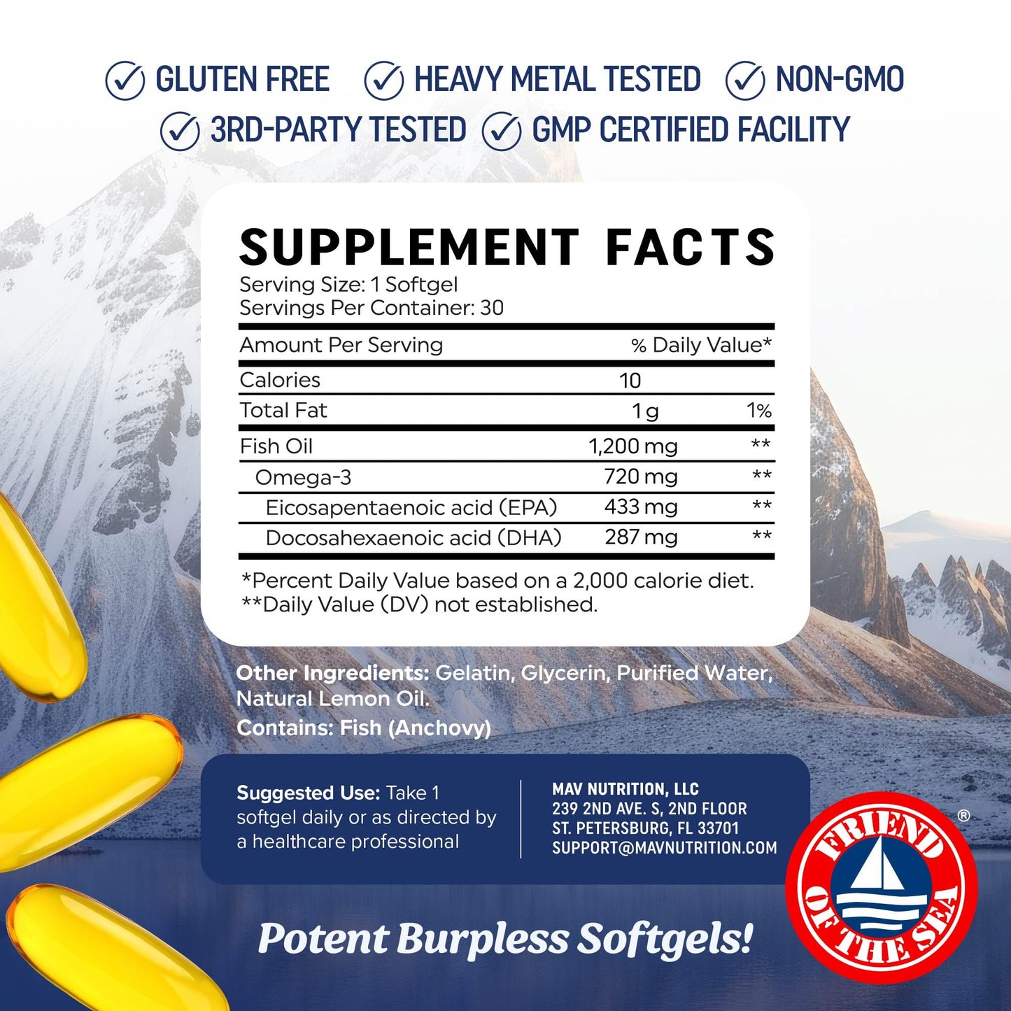 Triple Strength Omega 3 Fish Oil 1200 mg | EPA & DHA | Wild Caught, Sustainably Sourced Omega-3 Fatty Acids | Premium Burpless Fish Oil Supplements - Maple Wellness Supplements