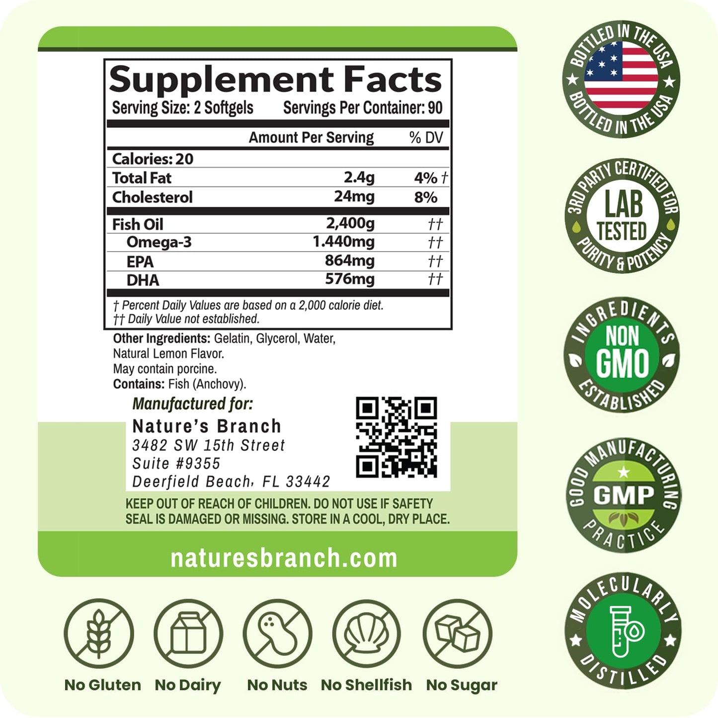 Triple Strength Omega 3 Fish Oil Supplements 2400mg | 180 Capsules, Burpless High Potency Lemon Flavor, High EPA DHA for Men & Women Ultra Pure Softgels - Maple Wellness Supplements