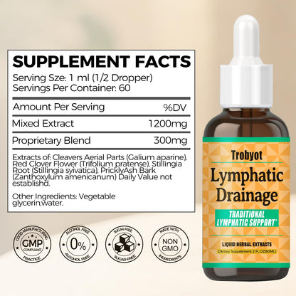Trobyot Lymphatic Drainage Drops - Features Cleavers (Lymphatic), Prickly Ash Bark (Circulation), Red Clover Flower (Balance) - Immune Support Formula,2fl oz - Maple Wellness Supplements