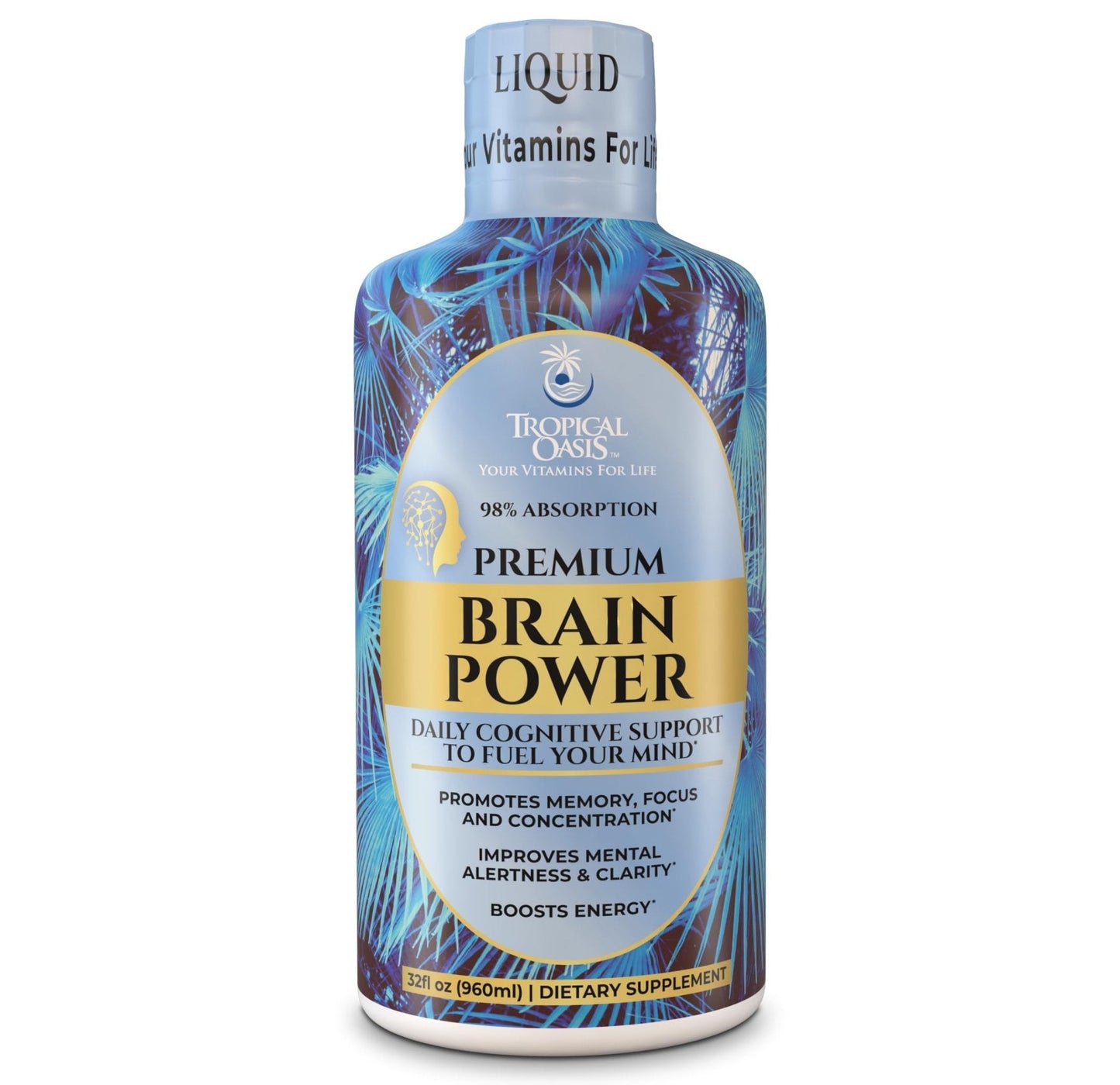 Tropical Oasis - Brain Power | Liquid Nootropic Supplement - Promotes Mental Clarity, Focus, and Memory Retention (Unflavored, 32 Servings) - Maple Wellness Supplements