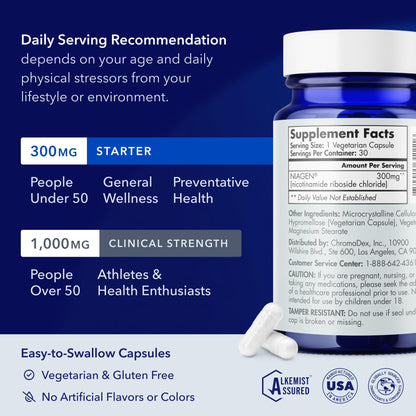 TRU NIAGEN Patented NAD Supplement for Brain Function, Anti Aging & Cell Regeneration, 300mg Niagen, 30 Servings | Supports Cellular Energy, Muscle | Nicotinamide Riboside (NR) Take 1 Daily | 2 Bottle - Maple Wellness Supplements