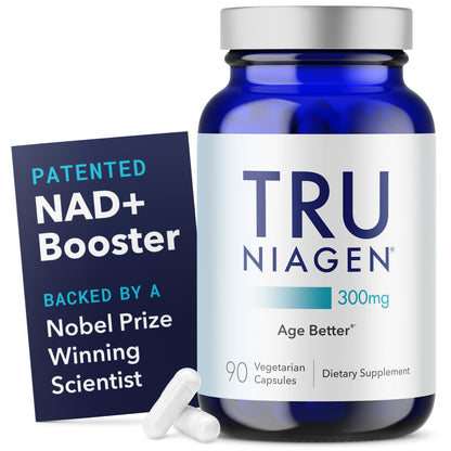 TRU NIAGEN Patented NAD Supplement for Brain Function, Anti Aging & Cell Regeneration, 300mg Niagen, 90 Servings | Supports Cellular Energy, Muscle | Nicotinamide Riboside (NR) Take 1 Daily | 1 Bottle - Maple Wellness Supplements
