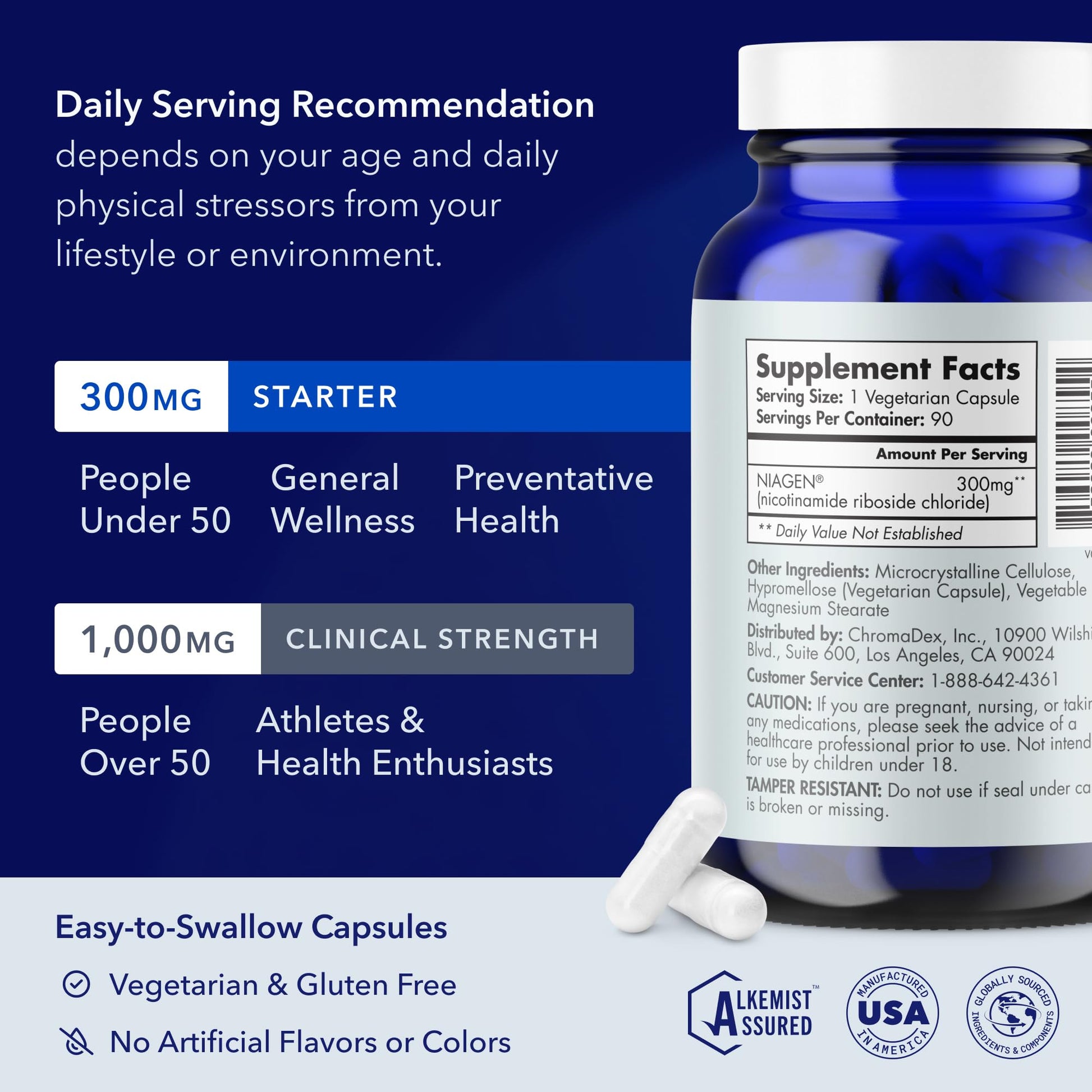 TRU NIAGEN Patented NAD Supplement for Brain Function, Anti Aging & Cell Regeneration, 300mg Niagen, 90 Servings | Supports Cellular Energy, Muscle | Nicotinamide Riboside (NR) Take 1 Daily | 1 Bottle - Maple Wellness Supplements