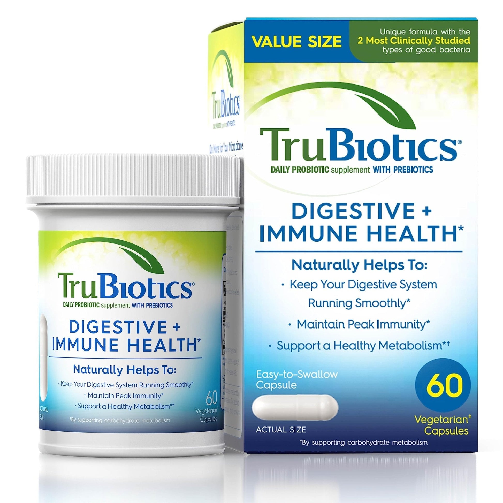 TruBiotics Probiotics for Digestive & Immune Health, Supports Regularity & Helps Relieve Abdominal Discomfort, Gas & Bloating, 2 Clinically Studied - Maple Wellness Supplements