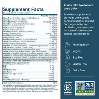 True Grace Daily Men’s Multivitamin 50+ - 60 Easy-to-Swallow Tablets - Immune, Energy, Longevity & Memory Support - Maple Wellness Supplements