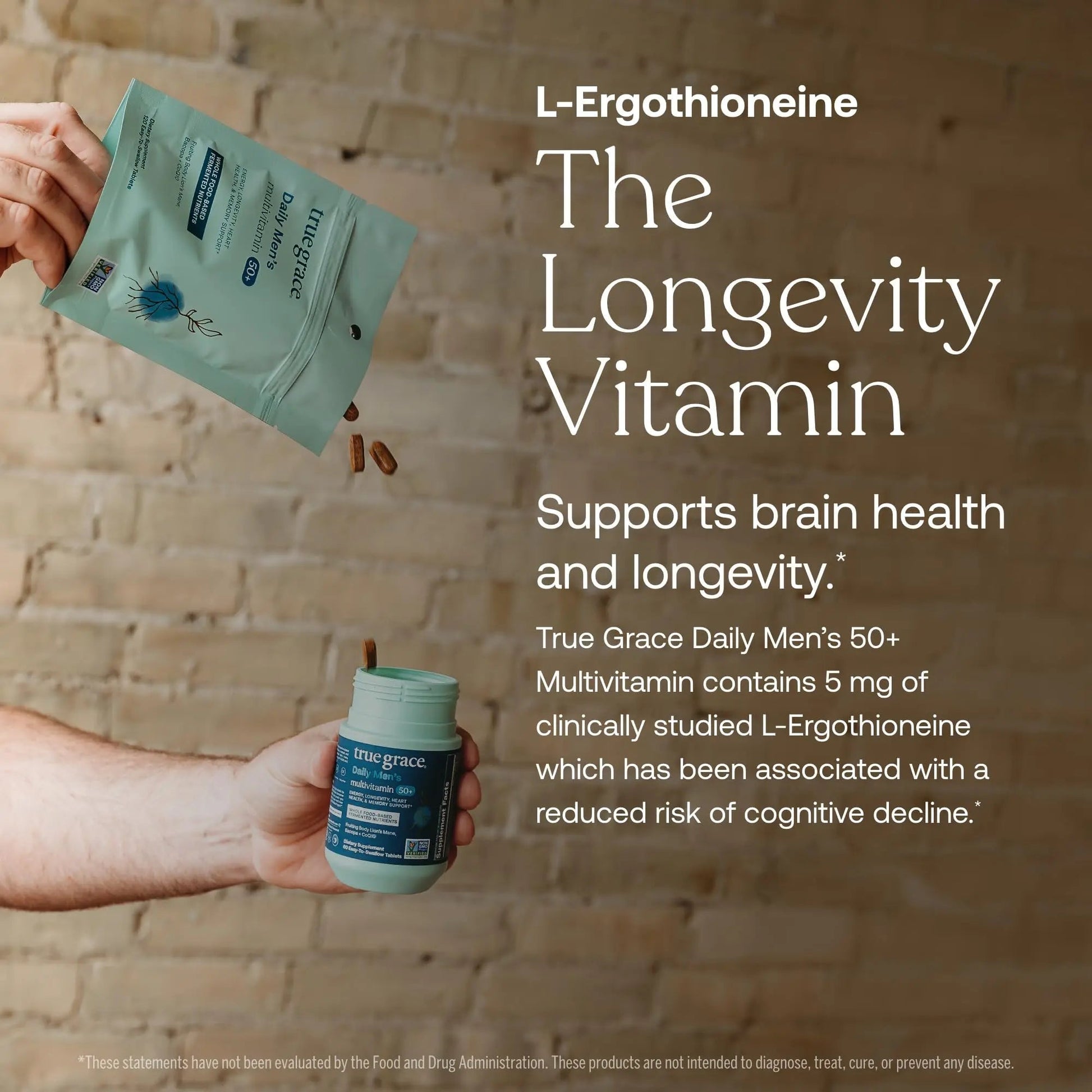True Grace Daily Men’s Multivitamin 50+ - 60 Easy-to-Swallow Tablets - Immune, Energy, Longevity & Memory Support - Maple Wellness Supplements