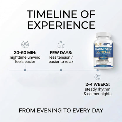 True nutra Magnesium Complex，Advanced 8-in-1 Magnesium Blend，Glycinate, Citrate, Malate, Taurate etc，High Formula，90 Capsules - Maple Wellness Supplements