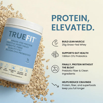 TrueFit High Fiber Protein Powder, Grass-Fed Whey Meal Replacement Shake with Prebiotics, Probiotics, & Organic Superfoods, Keto Friendly, Gluten Free - Maple Wellness Supplements
