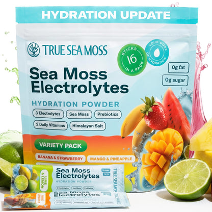 TrueSeaMoss Electrolytes Powder Packets – Made in USA – 16 Stickpacks – Hydration Powder with Sea Moss with Potassium – No Sugar Drinks – Variety Pack - Maple Wellness Supplements