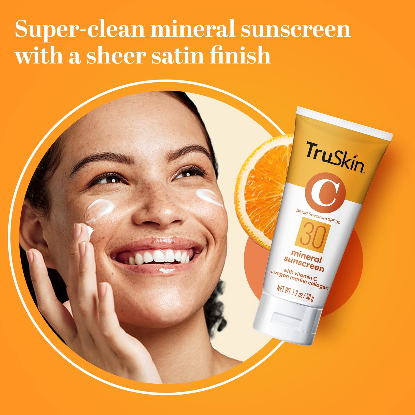 TruSkin Mineral Sunscreen SPF 30 for Face - Zinc Oxide Broad Spectrum Protection with Squalane, Vitamin C & Marine Collagen - Maple Wellness Supplements