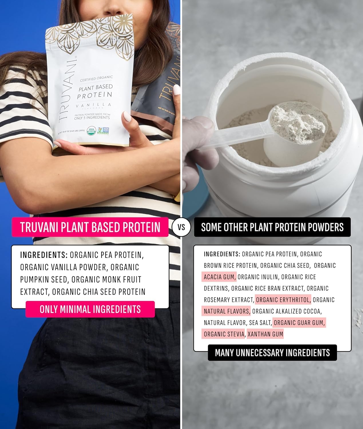 Truvani Organic Plant Based Protein Powder | Vanilla | 20g Pea Protein | 18 Servings | Vegan & Keto | Gluten & Dairy Free | Low Carb | No Added Sugar - Maple Wellness Supplements