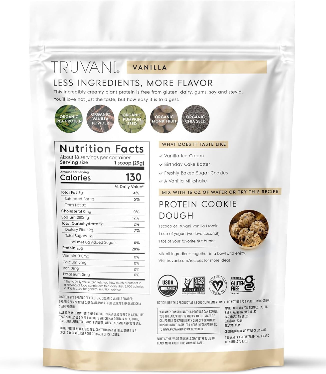 Truvani Organic Plant Based Protein Powder | Vanilla | 20g Pea Protein | 18 Servings | Vegan & Keto | Gluten & Dairy Free | Low Carb | No Added Sugar - Maple Wellness Supplements