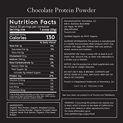 Truvani Organic Vegan Protein Powder Chocolate - 20g of Plant Based Protein, Organic - Maple Wellness Supplements