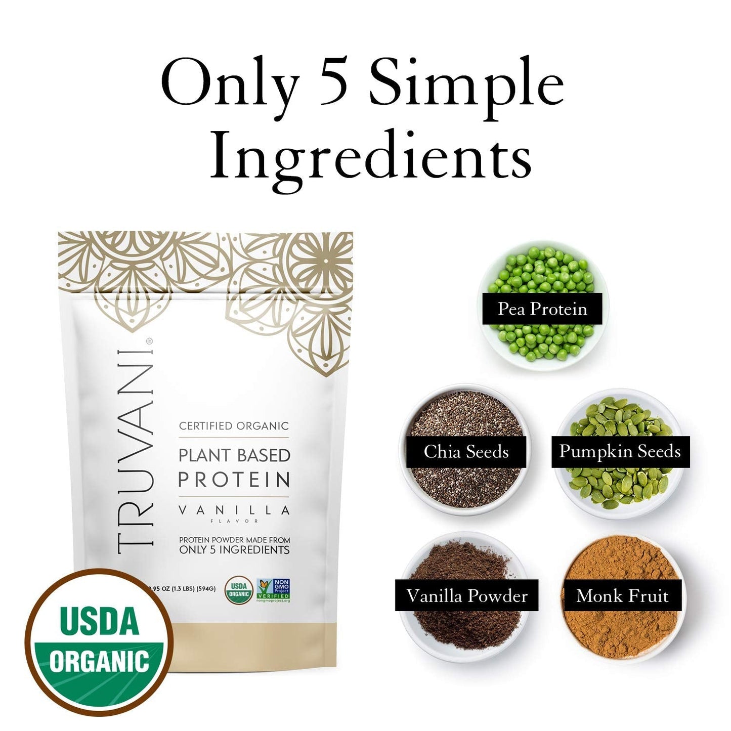 Truvani Organic Vegan Protein Powder, Organic Pea Protein Powder, Vegan, Non GMO - Maple Wellness Supplements
