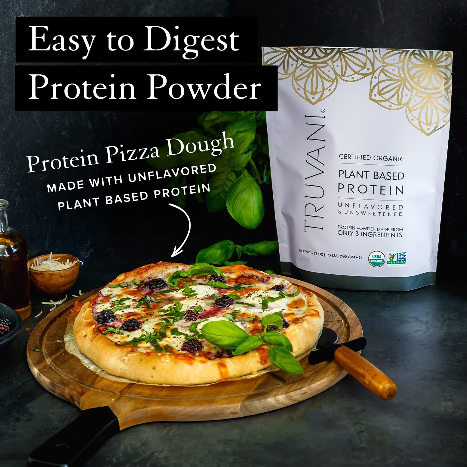 Truvani Organic Vegan Protein Powder Unflavored - 20g of Plant Based Protein, Organic - Maple Wellness Supplements