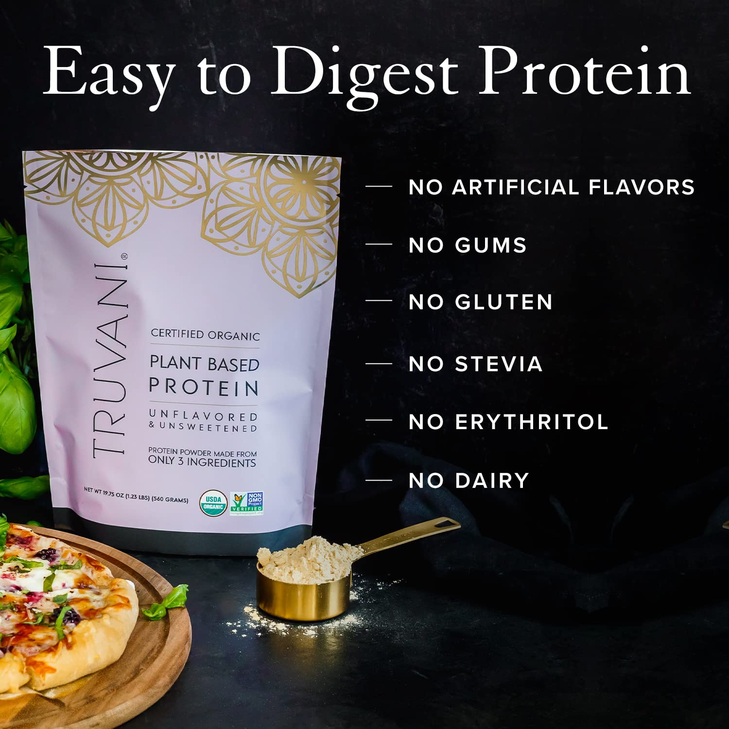 Truvani Organic Vegan Protein Powder Unflavored - 20g of Plant Based Protein, Organic - Maple Wellness Supplements