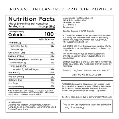 Truvani Organic Vegan Protein Powder Unflavored - 20g of Plant Based Protein, Organic - Maple Wellness Supplements