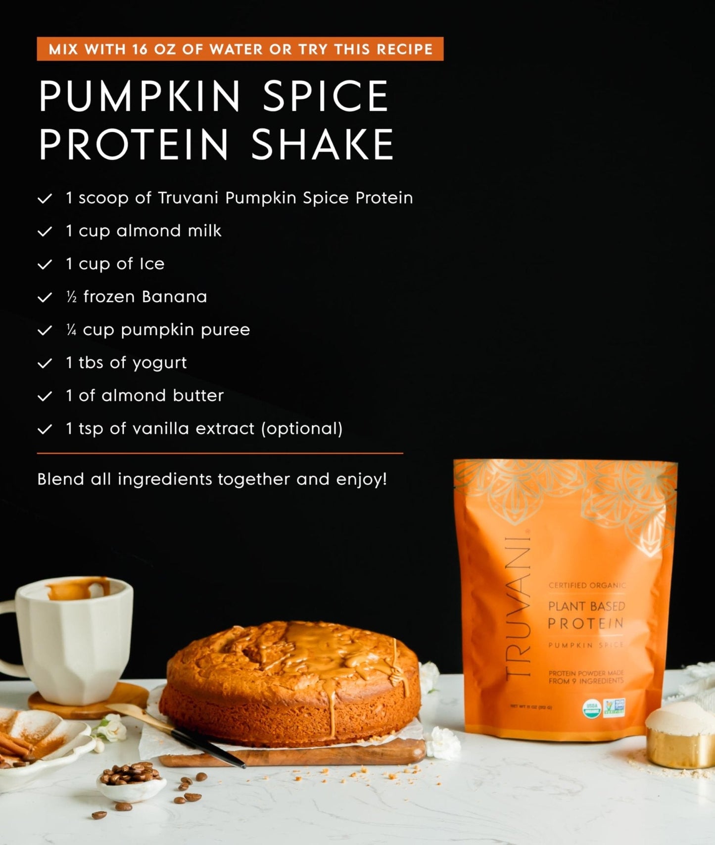 Truvani Vegan Pea Protein Powder | Pumpkin Spice | 20g Organic Plant Based Protein | 20 Servings | Keto | Gluten & Dairy Free - Maple Wellness Supplements