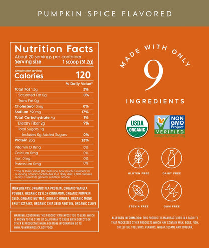 Truvani Vegan Pea Protein Powder | Pumpkin Spice | 20g Organic Plant Based Protein | 20 Servings | Keto | Gluten & Dairy Free - Maple Wellness Supplements