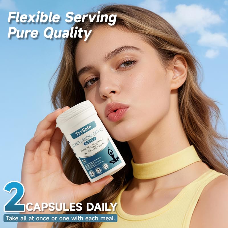 TrySafe 1100MG Cortisol Supplements for Women and Man with 600MG Ashwagandha, 200MG Rhodiola Rosea, 200MG L-Theanine, 100MG Magnesium Glycinate | for Healthy Stress Response*, Mood* - Maple Wellness Supplements
