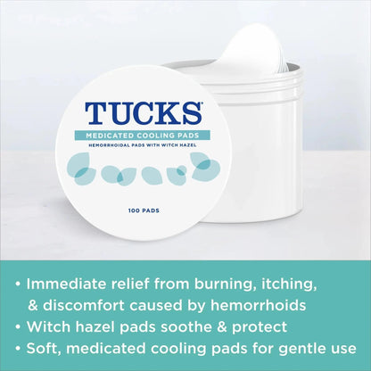 TUCKS Medicated Cooling Pads, 100 Count – Hemorrhoid Pads with Witch Hazel, Cleanses Sensitive Areas, Protects from Irritation, Hemorrhoid Treatment, Medicated Pads Used by Hospitals - Maple Wellness Supplements