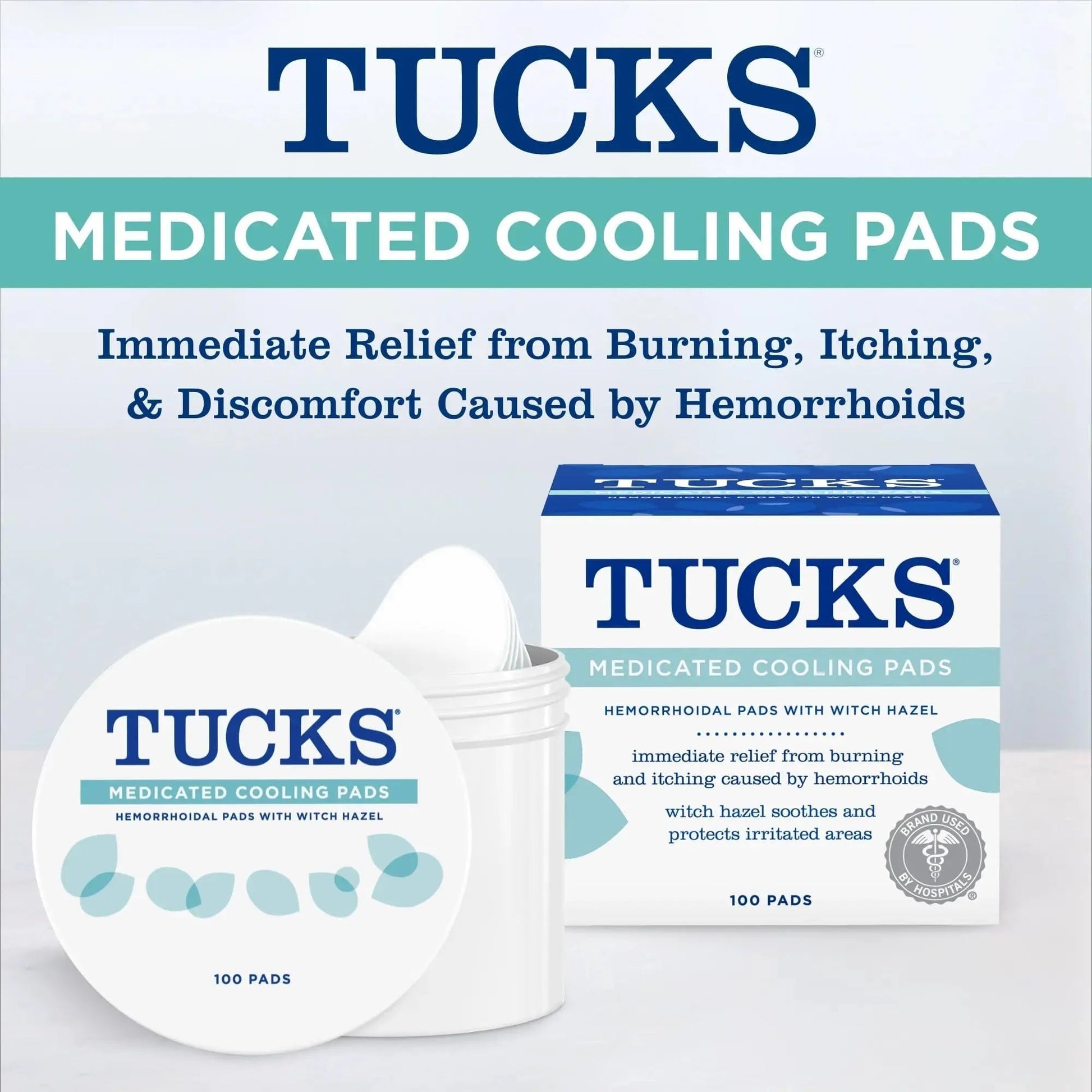 TUCKS Medicated Cooling Pads, 100 Count – Hemorrhoid Pads with Witch Hazel, Cleanses Sensitive Areas, Protects from Irritation, Hemorrhoid Treatment, Medicated Pads Used by Hospitals - Maple Wellness Supplements