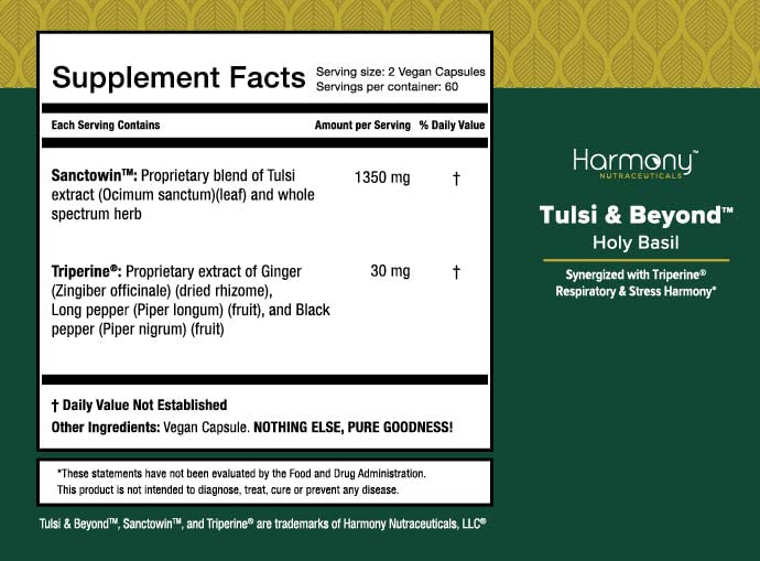 Tulsi - Holy Basil Supplement - Highest Potency, Maximum bio-availabilty, Made with Organic Herbs (Vegetarian Capsules, 120 Count) - Maple Wellness Supplements