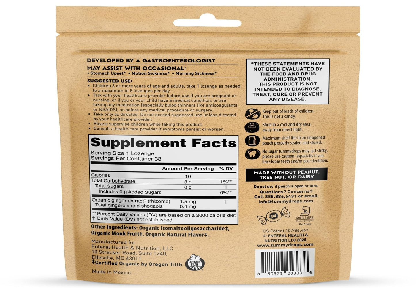 Tummydrops, No Sugar Sweet Blackberry Ginger Flavor, Gluten Free & Vegan, 33 Individually Wrapped Organic Ginger Lozenges Made with Organic Monkfruit - Maple Wellness Supplements