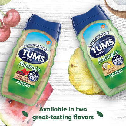 TUMS Naturals Ultra Strength Antacid Chews for Heartburn Relief, Great for a Summer BBQ - Black Cherry & Watermelon - 190 Count - Maple Wellness Supplements