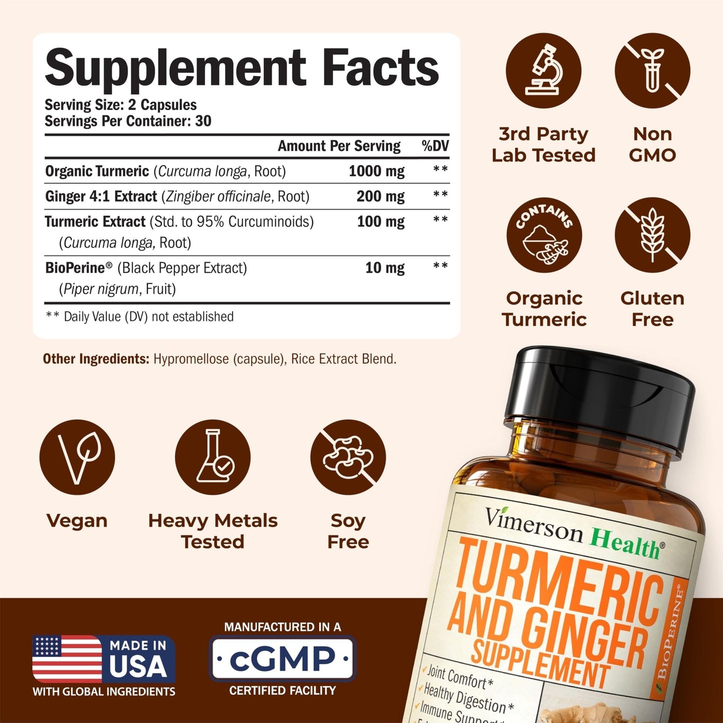 Turmeric and Ginger Supplement with Black Pepper for Joint Support, Digestive & Gut Health - Contains Organic Turmeric with Ginger Root Supplement - Maple Wellness Supplements