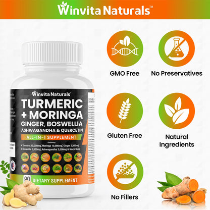 Turmeric Curcumin 10000mg Moringa 10000mg Boswellia 3500mg Ginger 2500mg - Maple Wellness Supplements