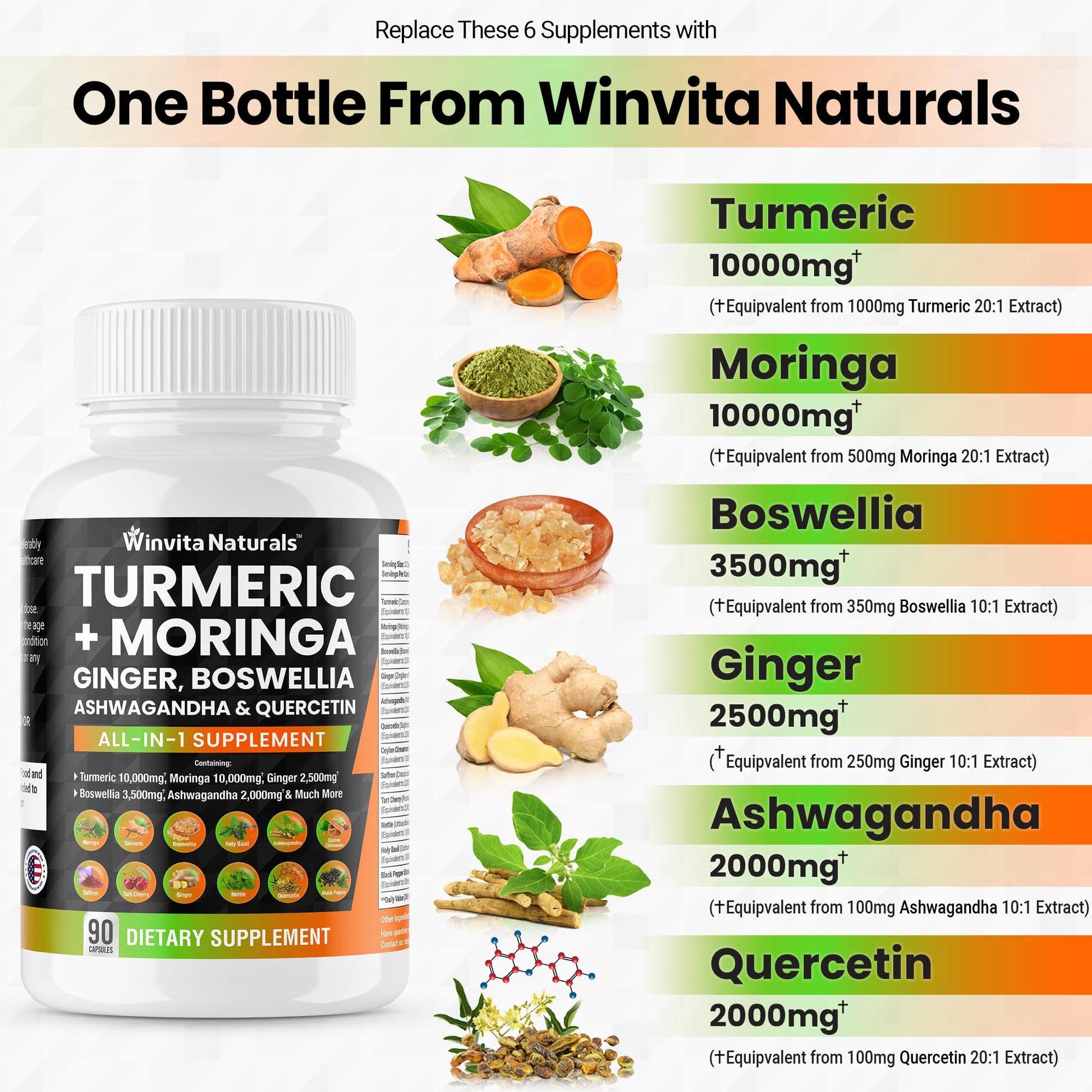 Turmeric Curcumin 10000mg Moringa 10000mg Boswellia 3500mg Ginger 2500mg - Maple Wellness Supplements