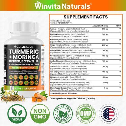 Turmeric Curcumin 10000mg Moringa 10000mg Boswellia 3500mg Ginger 2500mg - Maple Wellness Supplements