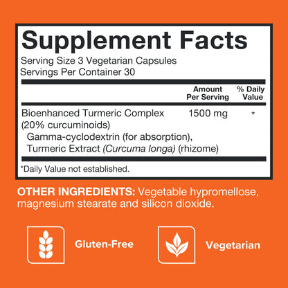 Turmeric Curcumin Capsules, Qunol with Ultra High Absorption 1500mg, Joint Support, Dietary Supplement, Extra Strength, 90 Vegetarian Capsules - Maple Wellness Supplements