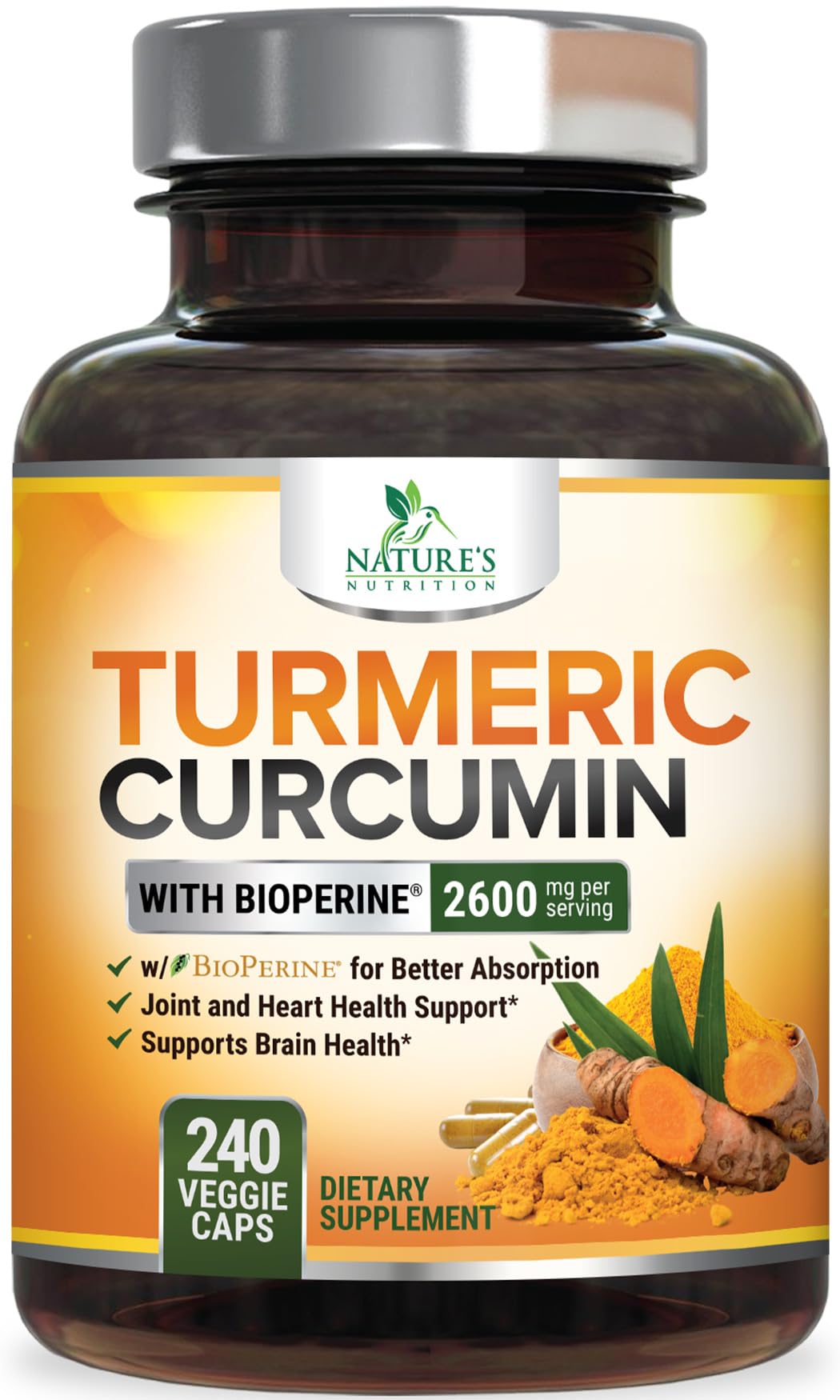 Turmeric Curcumin Supplement - 2400mg Organic Turmeric Per Serving - 95% Curcuminoids & BioPerine Black Pepper Extract for Best Absorption - Natural Vegan Joint Support - Maple Wellness Supplements