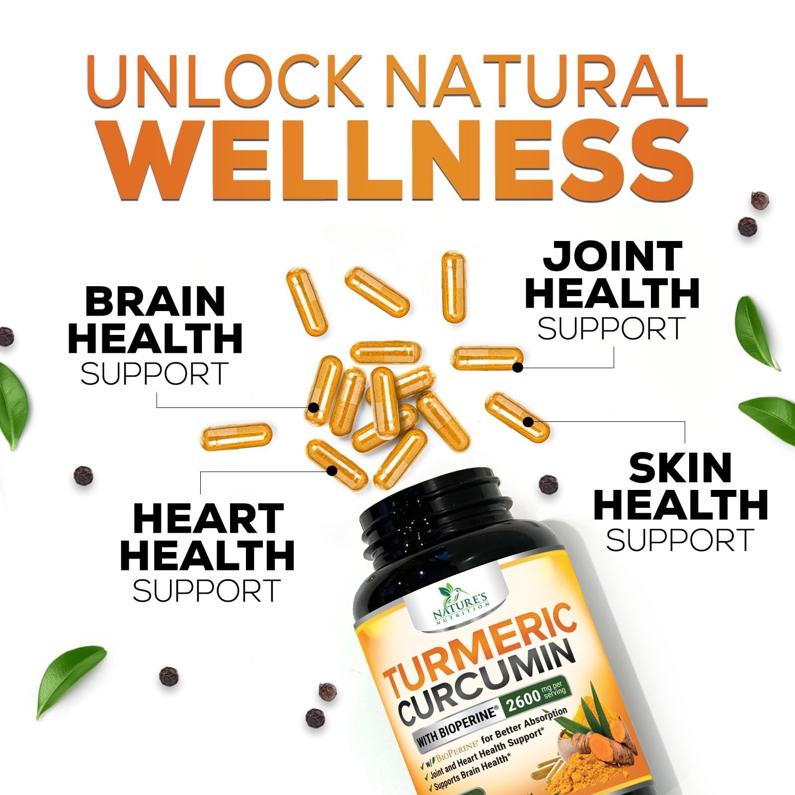 Turmeric Curcumin Supplement - 2400mg Organic Turmeric Per Serving - 95% Curcuminoids & BioPerine Black Pepper Extract for Best Absorption - Natural Vegan Joint Support - Maple Wellness Supplements