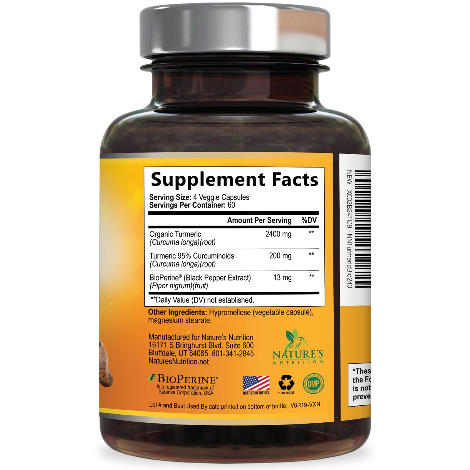 Turmeric Curcumin Supplement - 2400mg Organic Turmeric Per Serving - 95% Curcuminoids & BioPerine Black Pepper Extract for Best Absorption - Natural Vegan Joint Support - Maple Wellness Supplements