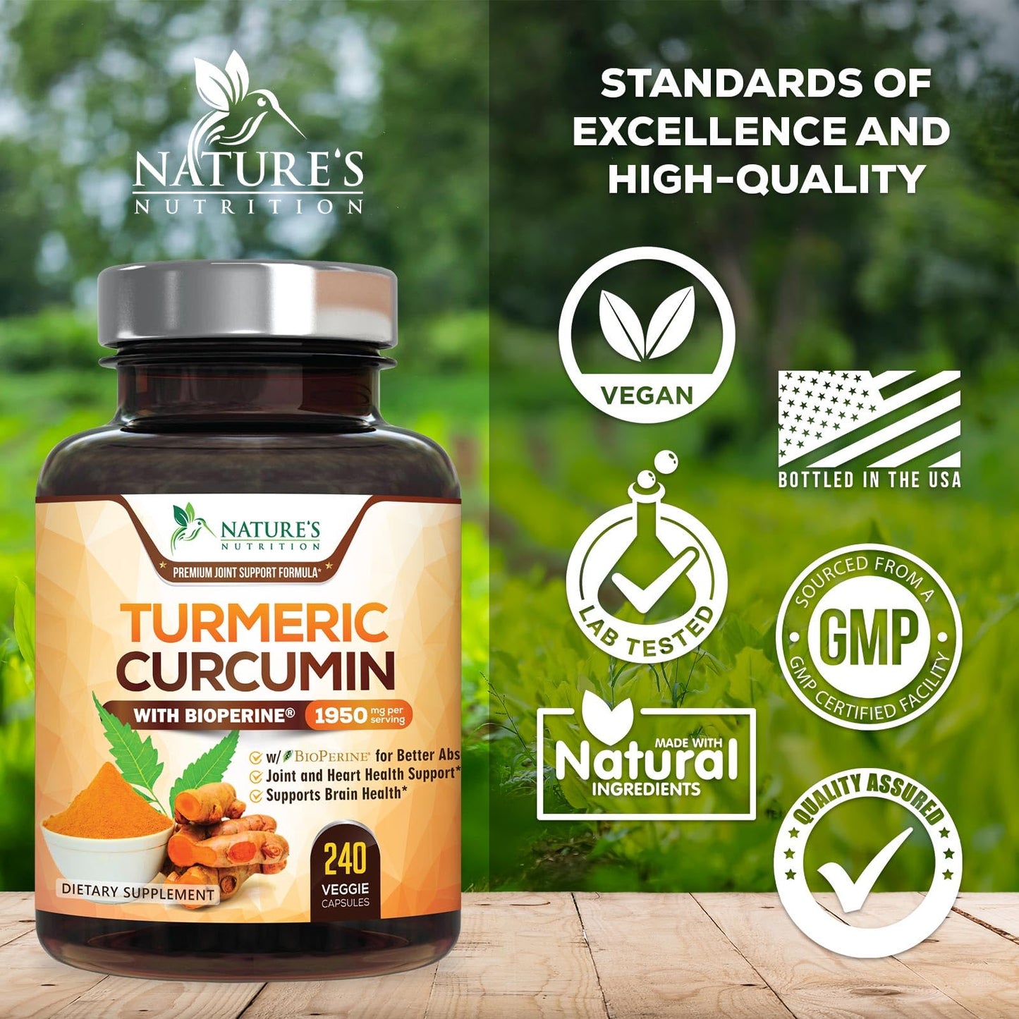Turmeric Curcumin Supplement - 95% Curcuminoids with Organic Turmeric & BioPerine Black Pepper for Best Absorption - Daily Joint & Immune Health Support - Maple Wellness Supplements