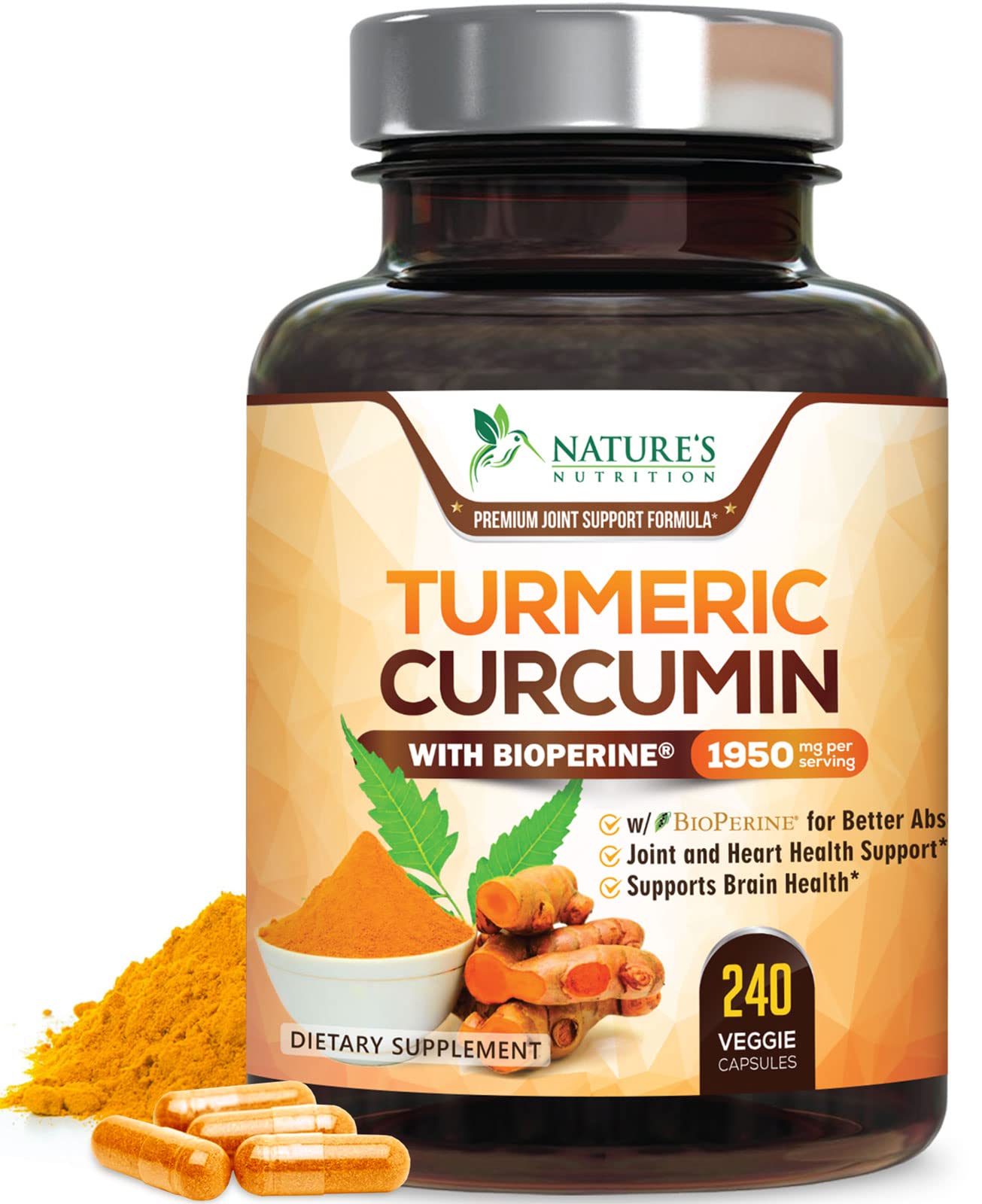 Turmeric Curcumin Supplement - 95% Curcuminoids with Organic Turmeric & BioPerine Black Pepper for Best Absorption - Daily Joint & Immune Health Support - Maple Wellness Supplements