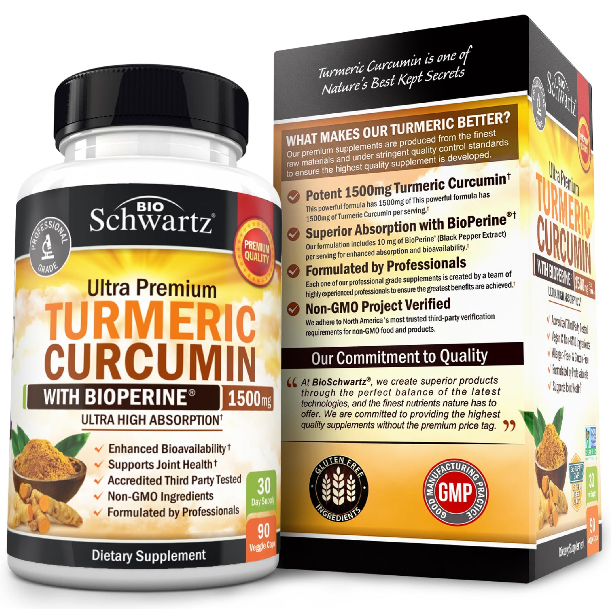 Turmeric Curcumin with Black Pepper Extract 1500mg - High Absorption Ultra Potent Turmeric Supplement with 95% Curcuminoids and BioPerine - Maple Wellness Supplements