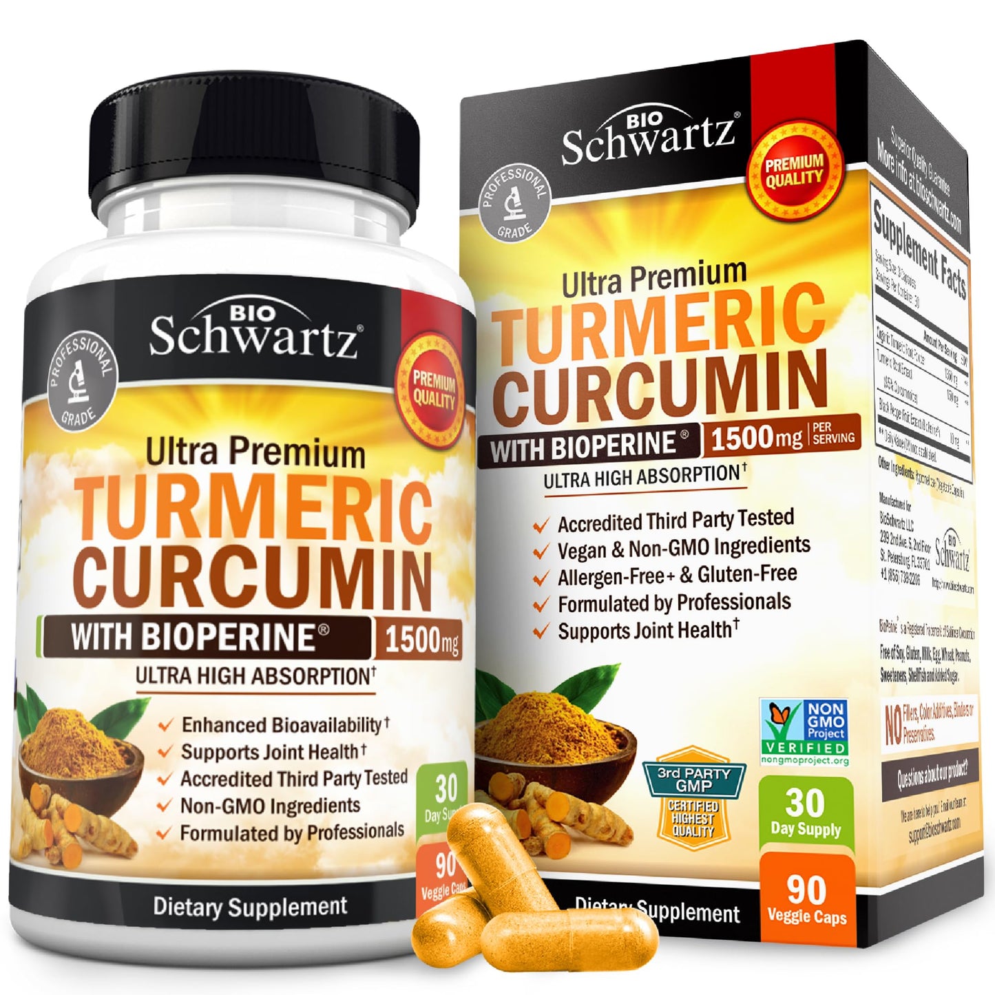Turmeric Curcumin with Black Pepper Extract 1500mg - High Absorption Ultra Potent Turmeric Supplement with 95% Curcuminoids and BioPerine - Maple Wellness Supplements