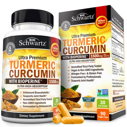 Turmeric Curcumin with Black Pepper Extract 1500mg - High Absorption Ultra Potent Turmeric Supplement with 95% Curcuminoids and BioPerine - Maple Wellness Supplements